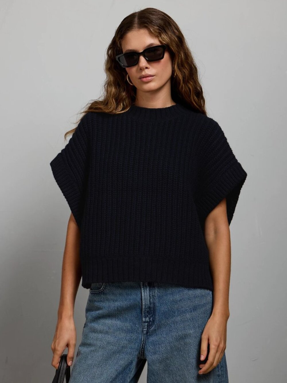 American Eagle AE77 Navy Blue Oversized Ribbed Knit Sweater Poncho Women's XL